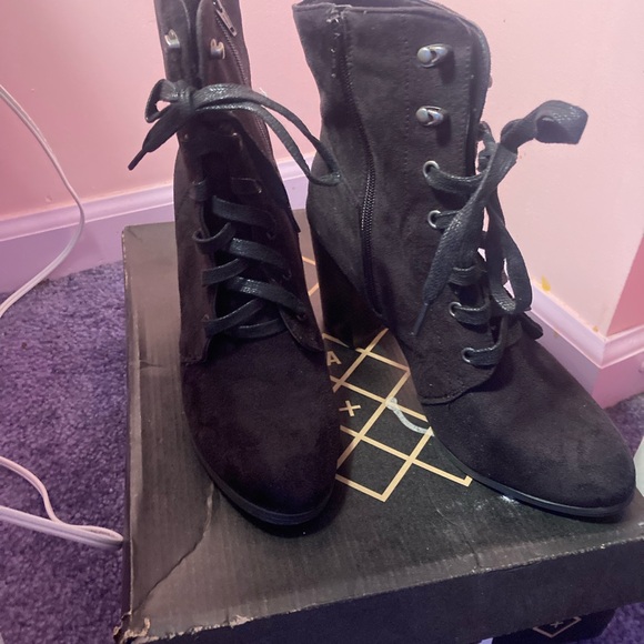 Black Lace-Up Ankle Boots - Picture 1 of 7